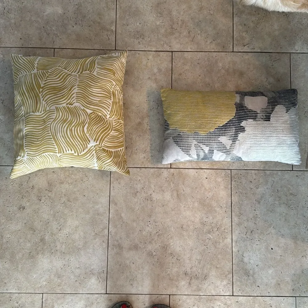 Yellow and Gray Decorative Pillows (2) Pillows - Square and Rectangle LIKE NEW